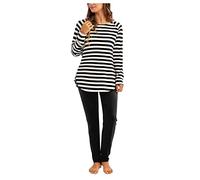 T Shirt Long Pyjama Femme, Chaud Lingerie Hiver D'intérieur Ensembles 2025 Nouveaux Vêtements De Nuit 2 Pièces Set Confortable Night Suit De Pyjama Manches Longues Longue Pantalon Coton Sleepwear