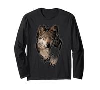 T-Shirt Loup Marron 3D regardant Les Loups drôles Cadeaux T-Shirts Manche Longue