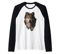 T-Shirt Loup Marron 3D regardant Les Loups drôles Cadeaux T-Shirts Manche Raglan