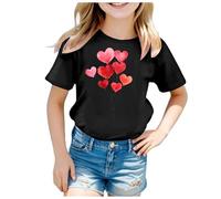 T Shirt Love Enfant Fille Manche Courte 3-13 Ans Tee Shirt été Ado Fille Fashion Mignon Tunique Fille Pas Cher Chic Confortable Leger Casual Sport Jogging Chemisier (Black, 12-13 Years)