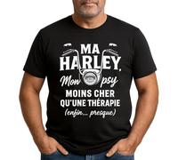 T-Shirt Ma Harley Ma Thérapie, Moto Humour, Noir, Coton, pour Motards (FR/ES, Alpha/Lettres, TG, Taille Normale, Taille Normale)