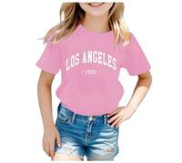 T Shirt Manche Courte Enfant Fille 2-12 Ans Los Angeles Tee Shirt Ado Fille été a la Mode Mignon Pas Cher Chic Confortable Casual Sport Jogging Chemisier F403B