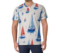 T-Shirt Manche Courte Hommes, Modèle De Voilier T-Shirt, Thème Océanique 3D Imprimé, Décontracté Tops Graphic Tees, pour Ete Vacances Et Tenue Decontractee