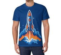 T-Shirt Manche Courte Hommes, Style Dessin Animé Oversized Été T-Shirt, Fusée Céleste Abstraite 3D Imprimé, Décontracté Tops Tees, pour Tops Danse Clubwear,Bleu