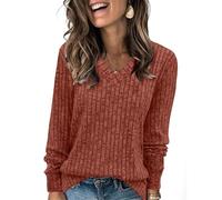T Shirt Manche Longue Femme Grande Taille Oversize Pull Femme Chic Et Elegant Col V Coton Cachemire sous Pull Top Automne Sport Pas Cher Tee Shirt Classics Slim Fit Sweatshirts(Gingembre,XXL)