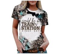 T-Shirt Manche Longue Femme Les femmes pourraient être une gare un peu jour dames décontracté col rond à manches courtes haut drôle monogramme impression conception drôle t petit haut(Sky Blue,XXL)