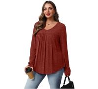 T Shirt Manche Longue Femme Oversize Coton Pull Femme Chic Et Elegant Col Rond Grande Taille Laine Sweat Tee Shirt Polaire Sport Pas Cher Top Basique Slim Fit Sweatshirts(Rouge Profond,S)