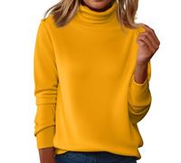 T Shirt Manche Longue Femme Oversize Coton Pull Femme Chic Et Elegant col Roule Grande Taille Cachemire Sweatshirts Top Chaude Sport Pas Cher Tshirt Basique Classics sous Pull(Gingembre,M)
