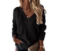 T Shirt Manche Longue Femme Oversize Coton Pull Femme Chic Et Elegant Col V Grande Taille Laine Sweat Top Polaire Automne Pas Cher Tee Shirt Classics Basique sous Pull(Noir,XL)