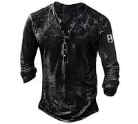 T Shirt Manche Longue Henley Bouton Vintage Pulls, Gilets et Sweats Homme Classique Casuals Marque Motif Tête de Mort Tshirt Deguisement Halloween Sweat Homme Ete Automne Noir XL