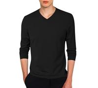 T Shirt Manche Longue Homme Col en V- T Shirt Grande Taille Décontracté Couleur Unie Chic Slim Fit Confortable Passe-Partout Haut Simple De Tous Les Jours Léger Doux Coupe Régulière Top
