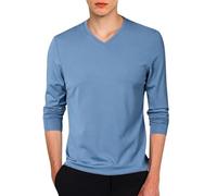 T Shirt Manche Longue Homme Col en V- T Shirt Grande Taille Décontracté Couleur Unie Chic Slim Fit Confortable Passe-Partout Haut Simple De Tous Les Jours Léger Doux Coupe Régulière Top
