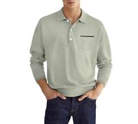 T Shirt Manche Longue Homme Col Revers- Polo Rugby Couleur Unie Casual Simple avec Poche Confortable Léger Et Doux Haut Respirante Polyvalent De Tous Les Jours Travail Pullover Base
