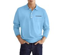 T Shirt Manche Longue Homme Col Revers- Polo Rugby Couleur Unie Casual Simple avec Poche Confortable Léger Et Doux Haut Respirante Polyvalent De Tous Les Jours Travail Pullover Base