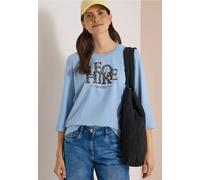 Cecil 3231338 T-Shirt à Manches 3/4 pour Femme avec Inscription au Look Lion, Bleu (Easy Blue), XXL