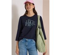Cecil T-Shirt à Manches 3/4 avec Inscription au Look Lion Urbain, Bleu foncé, Taille M
