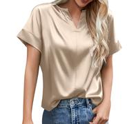 T-Shirt Manches Courtes col en V pour Femme, Haut en Satin, Couleur Unie, Commerce extérieur européen et américain, Nouvelle Collection Printemps été 2023 Dessous Sexy Robe De Nuit Grande Taille