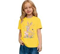 T-Shirt Manches Courtes col Rond avec Motif Lapin Pâques pour Fillettes - Style décontracté Doux Confortable léger idéal activités Quotidiennes Scolaires extérieurs Toute Saison (Yellow, 10-11 Years)