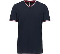 T-Shirt Manches Courtes Coton Piqué Col V K374- Bleu Marine Red - Homme