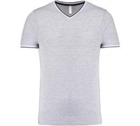 T-Shirt Manches Courtes Coton Piqué Col V K374 - Gris Chiné - Homme
