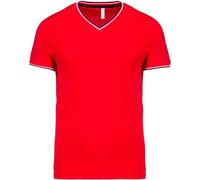 T-Shirt Manches Courtes Coton Piqué Col V K374 - Rouge - Homme