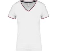 T-Shirt Manches Courtes Coton Piqué Col V K394 - Blanc - Femme