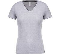 T-Shirt Manches Courtes Coton Piqué Col V K394 - Gris Chiné - Femme