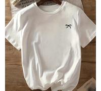 T-shirt manches courtes coupe ample avec imprimé nœud papillon, grande taille, printemps/été 0XL,1XL,2XL,3XL,4XLAnimal,Blocs de couleur,PortraitTissu tricoté