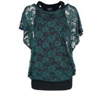 T-Shirt Manches courtes de Black Premium by EMP - Haut Vert En Dentelle & Débardeur Noir - M à 5XL - pour Femme - noir/vert 4XL