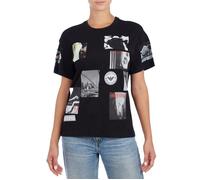 T-shirt manches courtes en coton imprimé vintage 8N2T9G Femme-Le noir M
