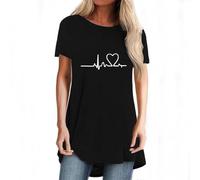 T-Shirt Manches Courtes Femme Long, Haut de Sport Grandes Tailles, Top Printemps et Été Couleur Unie, Chemise Casual Loose Confortable, Tunique Respirante Coupe Régulière, Sportswear Blouse