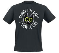 T-Shirt Manches courtes Fun de Tierisch - Sorry I'm Late I Saw A Cat T-Shirt - L à 3XL - pour Unisexe - noir L