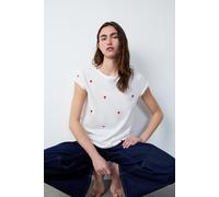 T-shirt manches courtes imprimé cœurs en coton - Gabin - S - Red - Femme - Etam