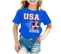 T-Shirt Manches Courtes Original célébration Football Filles col Rond Confortable décontracté idéal Jeunes Enfants Amateurs Sport Coupe Monde Tendance Moderne Joli Beau Extra (Blue, 12-13 Years)