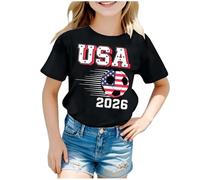 T-Shirt Manches Courtes Original célébration Football Filles col Rond Confortable décontracté idéal Jeunes Enfants Amateurs Sport Coupe Monde Tendance Moderne Joli Beau Extra (Black, 12-13 Years)