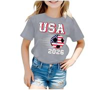 T-Shirt Manches Courtes Original célébration Football Filles col Rond Confortable décontracté idéal Jeunes Enfants Amateurs Sport Coupe Monde Tendance Moderne Joli Beau Extra Unique (Grey, 6-7 Years)