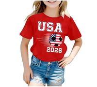 T-Shirt Manches Courtes Original célébration Football Filles col Rond Confortable décontracté idéal Jeunes Enfants Amateurs Sport Coupe Monde Tendance Moderne Joli Beau Extra Unique (Red, 8-9 Years)