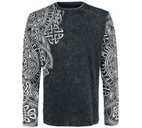 T-shirt manches longues de Black Premium by EMP - Haut Manches Longues Noir Délavé & Imprimé - S à 5XL - pour Homme - noir XXL