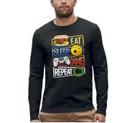 T-shirt manches longues EAT SLEEP GAME REPEAT - CYCLE DE L'ADOLESCENCE - PIXEL EVOLUTION - Homme XXL