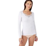 Damart - T-Shirt Fine Côte Guipure Thermolactyl, Femme, Blanc, Taille L, Manches Longues
