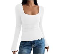 T-Shirt Manches Longues Femme Vetement Sexy Haut Chic et Elegant Tunique Blouse Mode Tee Shirt Slim Tee Top Col en U Tshirt Manche Longue Doux Confortable Vêtements Mon Compte Blancs