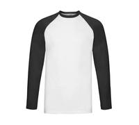 Fruit of the Loom T-shirt manches longues Baseball – Blanc/Noir 056 – XL Homme