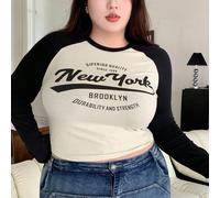 T-shirt manches longues raglan imprimé alphabet color block grande taille, QUALITÉ SUPÉRIEURE DEPUIS 1989 New York BROOKLYN DURABILITÉ ET RÉSISTANCE Slogan, Vêtements d'automne 1XL,2XL,3XL,4XLBlocs de