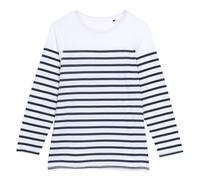 T-Shirt Marin à Rayures, Blanc et Bleu Marine, Manches Longues, Style Nautique Classique, Col Rond, Mariniere Matelot (FR/ES, Alpha/Lettres, S, Taille Normale, Taille Normale, Blanc)