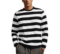 T-shirt marin rayé à manches longues pour homme, col rond, ample, chemise de pêche, pull rayé à manches longues, t-shirt d'été pour les loisirs, t-shirt basique pour homme cadeau, Noir , M