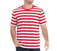 T-shirt marin rayé pour homme avec col rond et manches courtes, t-shirt d'été décontracté pour un style de vie actif (3XL rouge)