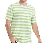 T-shirt marin rayé pour homme avec col rond et manches courtes, t-shirt d'été décontracté pour un style de vie actif (XL, vert clair)