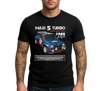 T-Shirt Maxi 5 Turbo, Rallye Monte Carlo 1985, Design Voiture de Course Rétro, Noir (FR/ES, Alpha/Lettres, S, Taille Normale, Taille Normale, Noir)