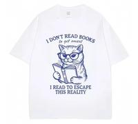 T-Shirt Mème Chat Lecture en Coton Unisexe Slogan I Don't Read Books Haut Graphique Tendance pour Tous Les Genres