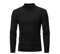 T-shirt Men's Color Solid Long Slim à Manches Stretch Top Bottoming Shirt Men's Blouse, Noir , XXL